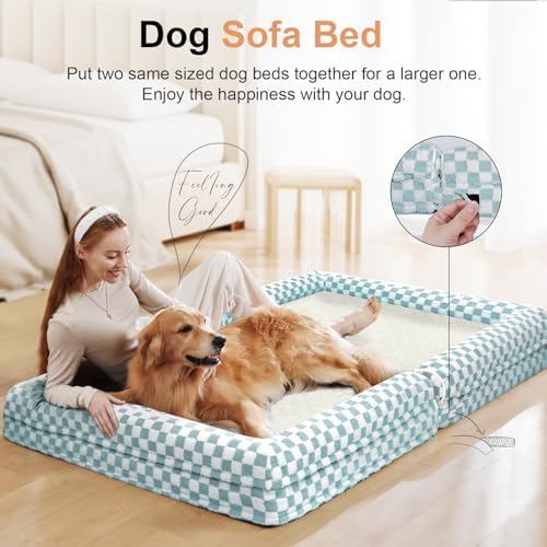 NANUYA Orthopedic Dog Bed for Large Dogs, 38 x 25 Inch, Green Grid - Image 3