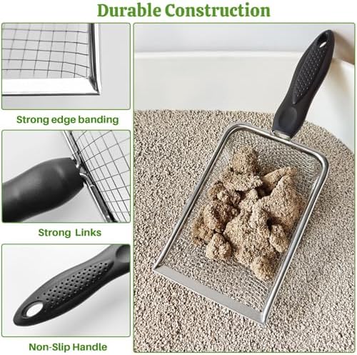 2Pcs Cat Litter Scoop Metal Stainless Steel Mesh Kitty Litter Scoop with Hook, Cat Scooper for Litter Box, Filter Small Pieces Quickly, Easy to Clean and Durable (3mm/5mm Mesh) - Image 6