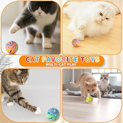Colorful Cat Toy Balls with Bell 12PCS, Interactive Hollow Design, Plastic, Training Exercise Toy - Image 5