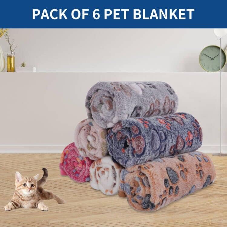 BVAGSS 6 Pack Small Dog Blanket, Super Soft Warm Pet Cover Blankets, Paw Print Puppy Fleece Flannel Blanket for Small Medium Dogs and Cats MW003 - Image 6