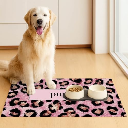 HOMETITUTE Puppy Feeding Mat Pink Leopard Bowl Placemat 20 x 12 Inch - Image 3