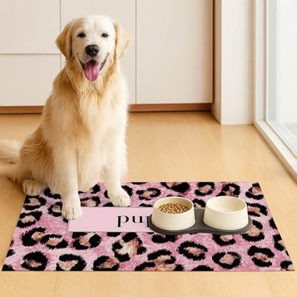 HOMETITUTE Puppy Feeding Mat Pink Leopard Bowl Placemat 20 x 12 Inch - Image 3