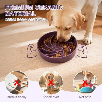 Ceramic Slow Feeder Dog Bowl, 3 Cup Dog Food or 25oz Water, Slow Eating Bowl for Middle Breed, Maze Puzzle Feeder for Fast Eaters, Anti-Choking Stop Bloat, Non-Slip BPA Free (Purple) - Image 4