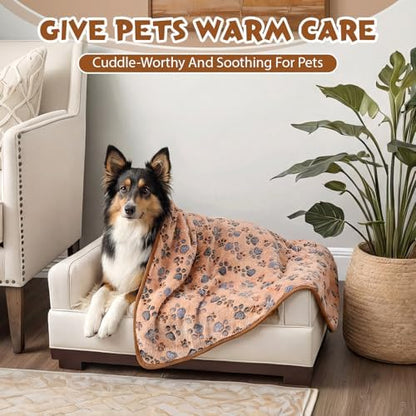 Tegeme 12 Pcs Pet Blankets 41 x 30 Inch Soft Fluffy Fleece Dog Cat Warm Paw Print Pattern Blankets Flannel Throw for Pets Dog Puppy Cat(Camel,Gray) - Image 4