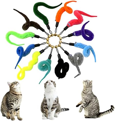 AcceLeah Cat Worm Toy Teaser Wand Replacement, Cat Worms & Dragonfly Refill, Assorted Teaser Refills with Bell (12Pcs) - Image 3