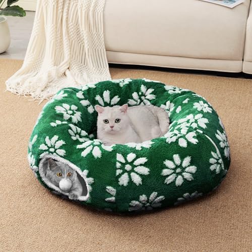 Cute Round Cat Tunnel for Indoor Cats, Green Flower - Image 5
