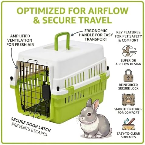 Hard-Sided Pet Carrier for Cats and Small Dogs, 20" Sturdy Travel Kennel with Secure Wire Door & 360° Ventilation, Portable Plastic Crate for Vet Visits & Car Travel (White/Green) - Image 3