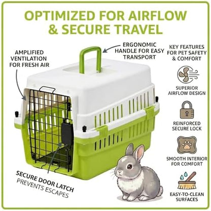 Hard-Sided Pet Carrier for Cats and Small Dogs, 20" Sturdy Travel Kennel with Secure Wire Door & 360° Ventilation, Portable Plastic Crate for Vet Visits & Car Travel (White/Green) - Image 3