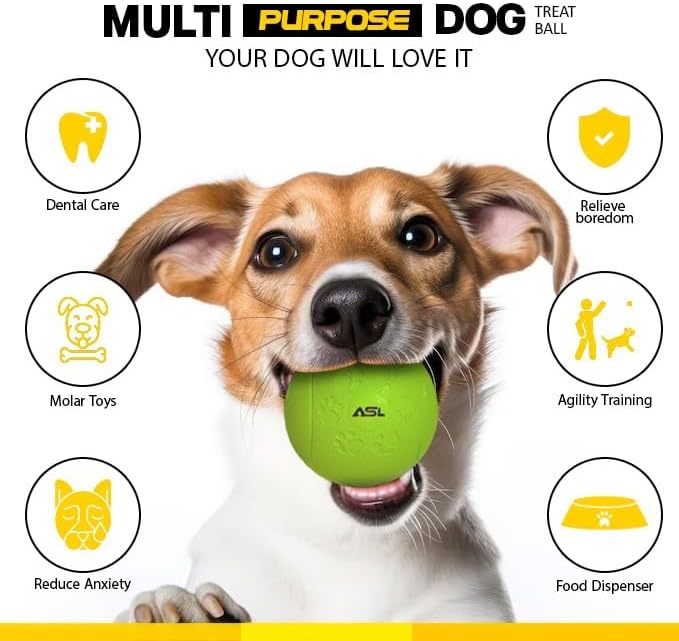 ASL Interactive Dog Treat Ball 2 Pack – Treat Dispensing Dog Toy, Dog Puzzle Toy & Dog Puzzle Feeder, Interactive Dog Ball for Enrichment, Slow Feeder Dog Toy & Dog Toys to Keep Dogs Busy