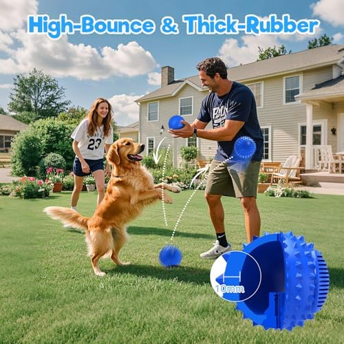 petizer 4" Squeaky Dog Balls for Aggressive Chewers, Durable Interactive Spiky Ball for Teething, Indestructible Rubber Dog Chew Toys, Tough Pet Toys for Small, Medium & Large Breeds - Image 2
