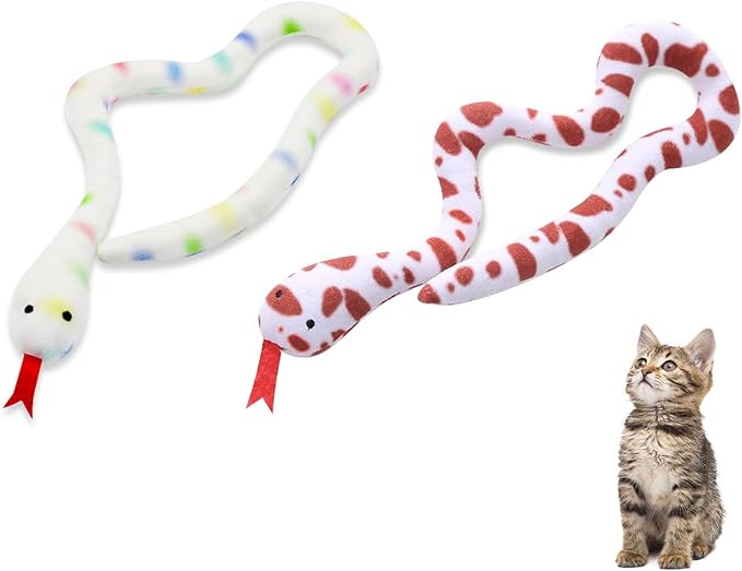 Andiker 2PCS Snake Cat Toys, 23.6 Inches Long Realistic Snake Shape Cat Plush Toys with Bite-Resistant Fabric Interactive Cats Toy for Indoor Cats to Bite Chew Keep Teeth Clean (Colourful & Brown)