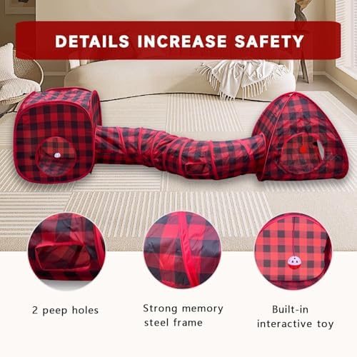 Cat Tunnels for Indoor Cats with Cube Tent Toys Combo, Interactive Collapsible Tent for Hiding Hunting and Resting, Pet Tube with Toy Bell for Kitten, Rabbit, Puppy, Ferret - Set of 3 - Image 4