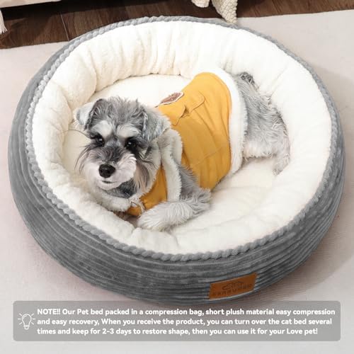 Zerbuger 23in Light Grey Round Dog Bed Sofa for Dogs Cats, Machine Washable - Image 5