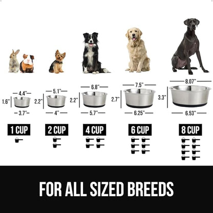 GORILLA GRIP Dog Bowl, Holds 8 Cups (64 fl oz), Food Grade 304 Stainless Steel Food and Water Bowl for Feeding Dogs and Cats, BPA Free Rubber Base, Easy Clean, Dishwasher Safe, Rust Resistant, Black