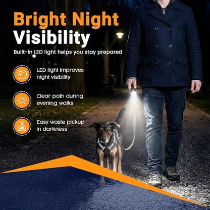 Dog Poop Bag Holder with LED Flashlight –Light Dispenser for Leash, Portable Waste Bag Holder with Carabiner, Bright Light for Night Walking - Image 2