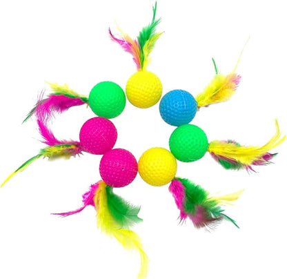 POPETPOP Cat Teasing Toy Badminton Voice 24pcs Cat Interactive Toys Bells Random Color