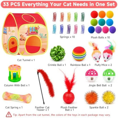 AILUKI 33PCS Cat Toys Variety Pack for Indoor Cats, Kitten Toys Cat Tunnel - Image 2