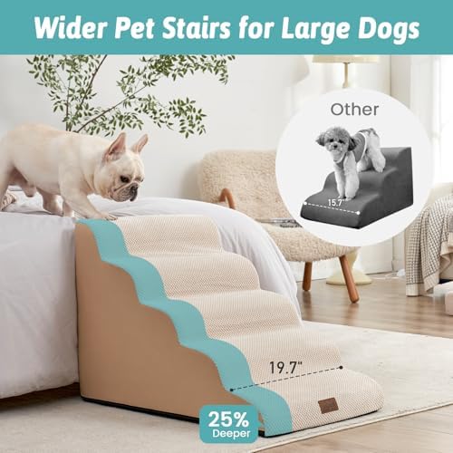 COZY KISS Extra Wide Dog Stair for Small Dog, 5 Step Pet Ramp for Bed - Image 2