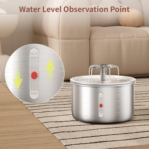 Stainless Steel Cat Water Fountain, 68oz/2.0L Cat Fountain with Flower Waterfall Spout Pet Water Fountain for Cats Indoor, Dog Water Fountain with Sponge - Image 4