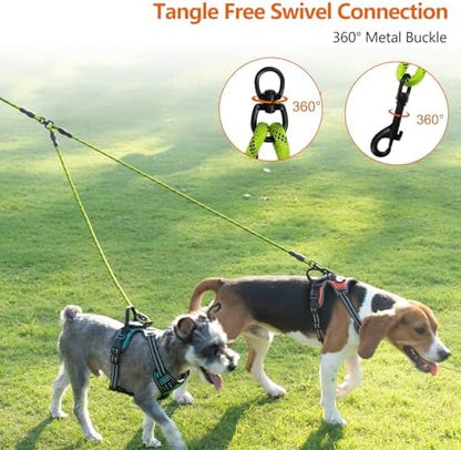 Taglory Double Dog Leash Coupler for Two Dogs, 1/3" Lightweight Dual Leash Extension for Small and Medium Dogs, No Tangle 360° Swivel, Reflective Rope, 30 Inch, Green - Image 2