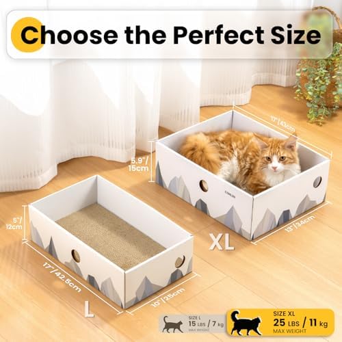 Conlun Cat Scratcher Box, Cardboard Pad, Bed for Indoor Cats, White - Image 2