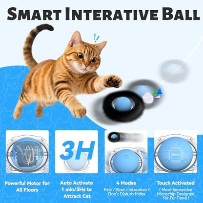 ORSDA Cat Toys, Interactive Fast Rolling Ball in Pouch, Hide and Seek for Indoor Cats, Motion Chirping Activated Moving Ball, 7 Holes Mat Mouse Catching Game - Image 4