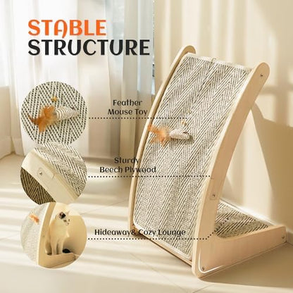 PETKARAY Cat Scratcher, Sisal Cat Scratch Pad, Curved Scratching Board for Indoor Kitty, Floor Mounted Scratcher with Mouse Toy Catnip - Image 4
