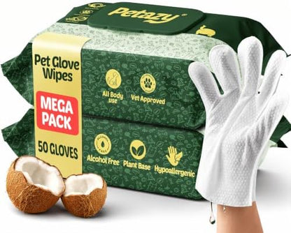 Petazy Pet Glove Wipes for Dogs & Cats - Paws, Ears & Butt Cleaning, 2x25pk by Petazy