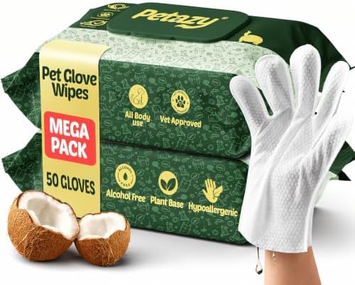 Petazy Pet Glove Wipes for Dogs & Cats - Paws, Ears & Butt Cleaning, 2x25pk by Petazy