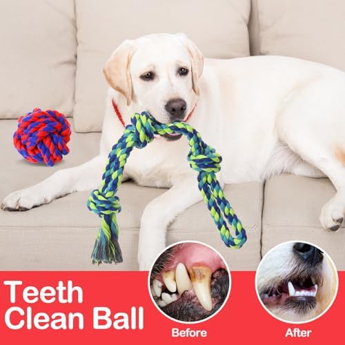 18 Pcs Dog Rope Toys Set Interactive Cotton Chew Toys for Aggressive Chewers 3 Knots Rope Balls for Medium Small Dog Puppy Tug of War Pet Teeth Cleaning Fun Training Birthday Gifts - Image 5