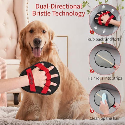 2 PCS Pet Hair Removal Glove, Magic Brush Electrostatic Mitt for Dogs & Cats, Reusable Grooming Gloves - Dog Hair Remover Tool with 5-Finger Design for Couch, Carpet, Clothing & Car Seat(Red) - Image 3