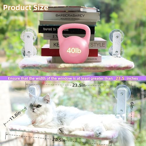 Foldable Cat Window Perch, Sturdy Cat Hammock with Strong Suction Cups for Large Cats, Cordless, Gradient Color Shiny Fabric, Cute Pet Seat Bed for Cats Indoor with Movable Toy Hooks (Large) - Image 2