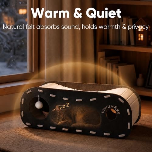 FUKUMARU Cat Bed Cave Tunnel, 31.5 Inch, Cat House Condo Indoor, Black - Image 4