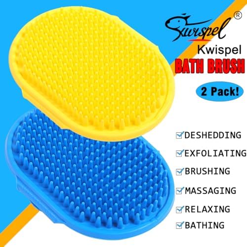 Dog Grooming Brush, Pet Shampoo Bath Brush Dog Grooming Shedding Brush Soothing Massage Rubber Comb with Adjustable Ring Handle for Long Short Haired Dogs and Cats 2pcs - Image 2