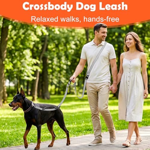 XiaZ Hands Free Dog Leash,Versatile Crossbody Dog Leash,5.9-7.9 FT Waist Belt with Double Handles for Small Medium and Large Dogs Walking, Running and Jogging, Gray - Image 3