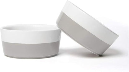 Waggo Dipper Ceramic Dog Bowl for Small and Large Breeds - Heavyweight and Durable Pet Food and Water Dish Crock, Dishwasher Safe, Modern (Light Grey, Medium)