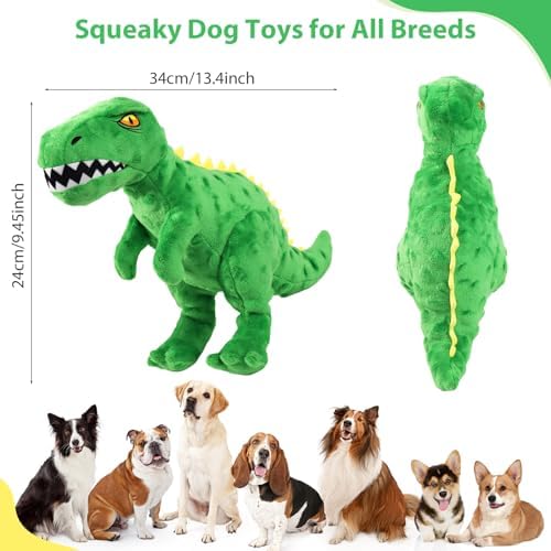 Plush Squeaky Dog Toy, Stuffed Dinosaur Interactive Chew Toy for Puppies Small Medium Dogs, Keep Them Busy & Anxiety Relief Cuddle Toy - Image 2
