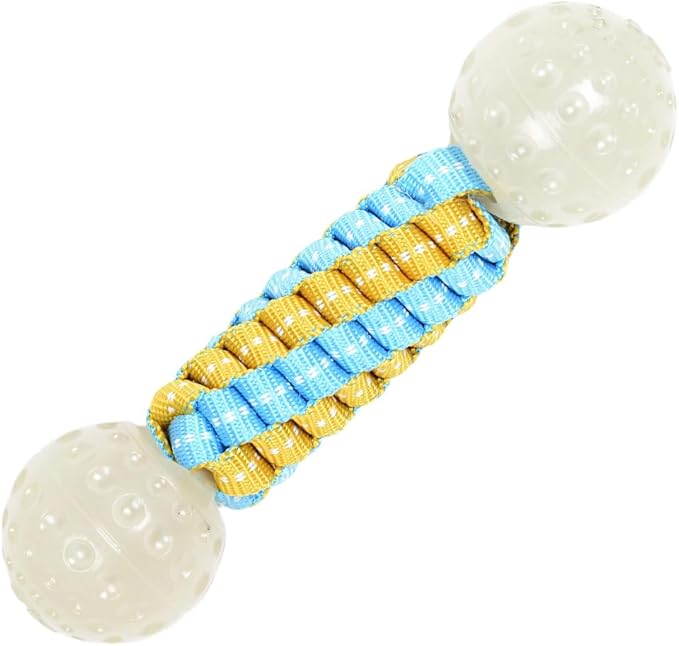Knot Dog Bone Chew Toy with Squeaky Ball - Glow in The Dark Interactive Dog Chew Toy, Rope Toy for Small, Medium and Large Dogs, Teeth Cleaning and Boredom Relief