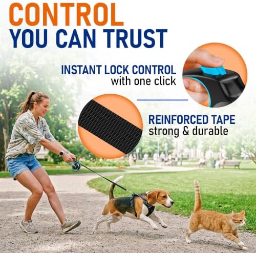 20.1 ft Retractable Dog Leash for Dogs 10–100 lbs - Heavy Duty Tape Leash with Strong Nylon Tape - 360° Swivel Control - One-Click Brake & Lock - Ergonomic Non-Slip Grip for Safe & Easy Daily Walks BL - Image 6