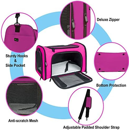 Soft Sided Carrier for Small Medium Cats Dogs,Removable Pad Collapsible Travel Pet Carrier Large Magenta - Image 3