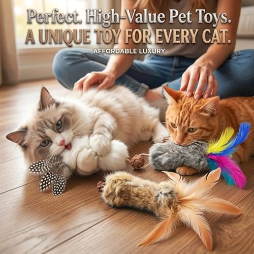 6 PCS Cat Rabbit Feather Fur Silvervine Crinkle Kicker Play Toy for Cats Indoor - Image 6