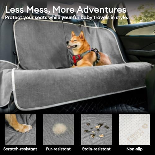 FUNNY FUZZY Dog Car Seat Cover for Back Seat, Back Seat Pet Cover for Dogs Waterproof, Scratchproof Dog Backseat Cover, Non-Slip Bench Car Seat Protector, Universal Fit Most Cars, SUVs, Trucks, Grey - Image 3
