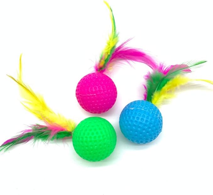 POPETPOP Cat Teasing Toy Badminton Voice 24pcs Cat Interactive Toys Bells Random Color
