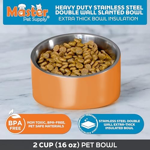 Master Pet Supply Stainless Steel Slanted Dog Cat Food Bowl 16 oz Mango - Image 3