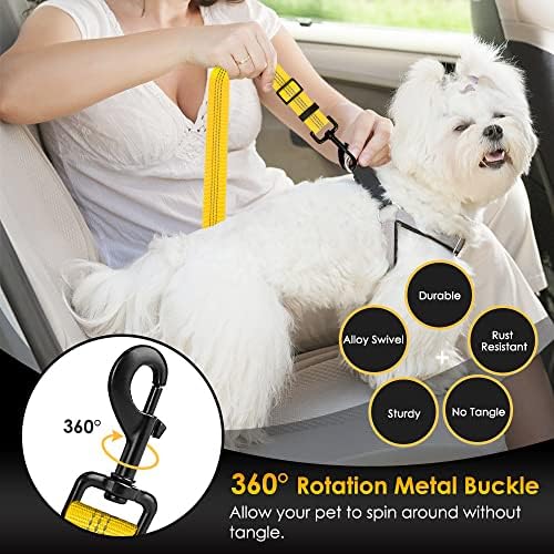 SlowTon Dog Harness, Adjustable Dog Seatbelt, 2 in 1 Latch Bar Attachment, Reflective Nylon Belt Tether, Yellow, 27.55in - Image 3