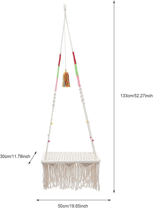 YARNOW Hanging Cat Bed Macrame Cat Hammock Cotton Rope Nest Indoor Swing Bed for Kittens Comfortable Pet Accessory Suitable for Indoor Use