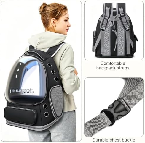 Cat Backpack Carrier, Breathable Cat Carrier Large Space Bubble Pet Backpack for Kitty Small Dog up to 20lbs, Transparent & Foldable Pet Carrier for Travel Hiking, Black - Image 6