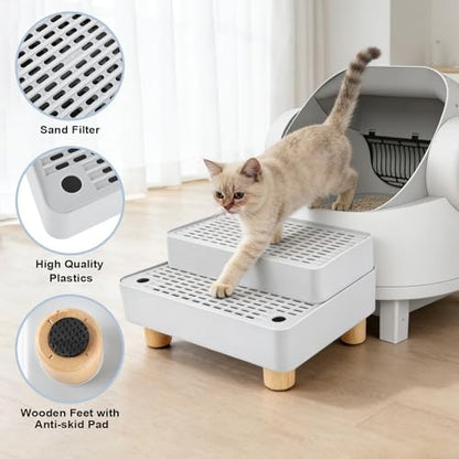 Adjustable Litter Box Step, Cat Litter Box Ramp/Catcher with Wooden Feet - Image 3