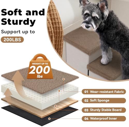 Zerbuger Dog Stairs with Storage Khaki Furry Lids 3 Steps Dog Ramp no Condo - Image 4