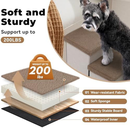 Zerbuger Dog Stairs with Storage Khaki Furry Lids 3 Steps Dog Ramp no Condo - Image 4